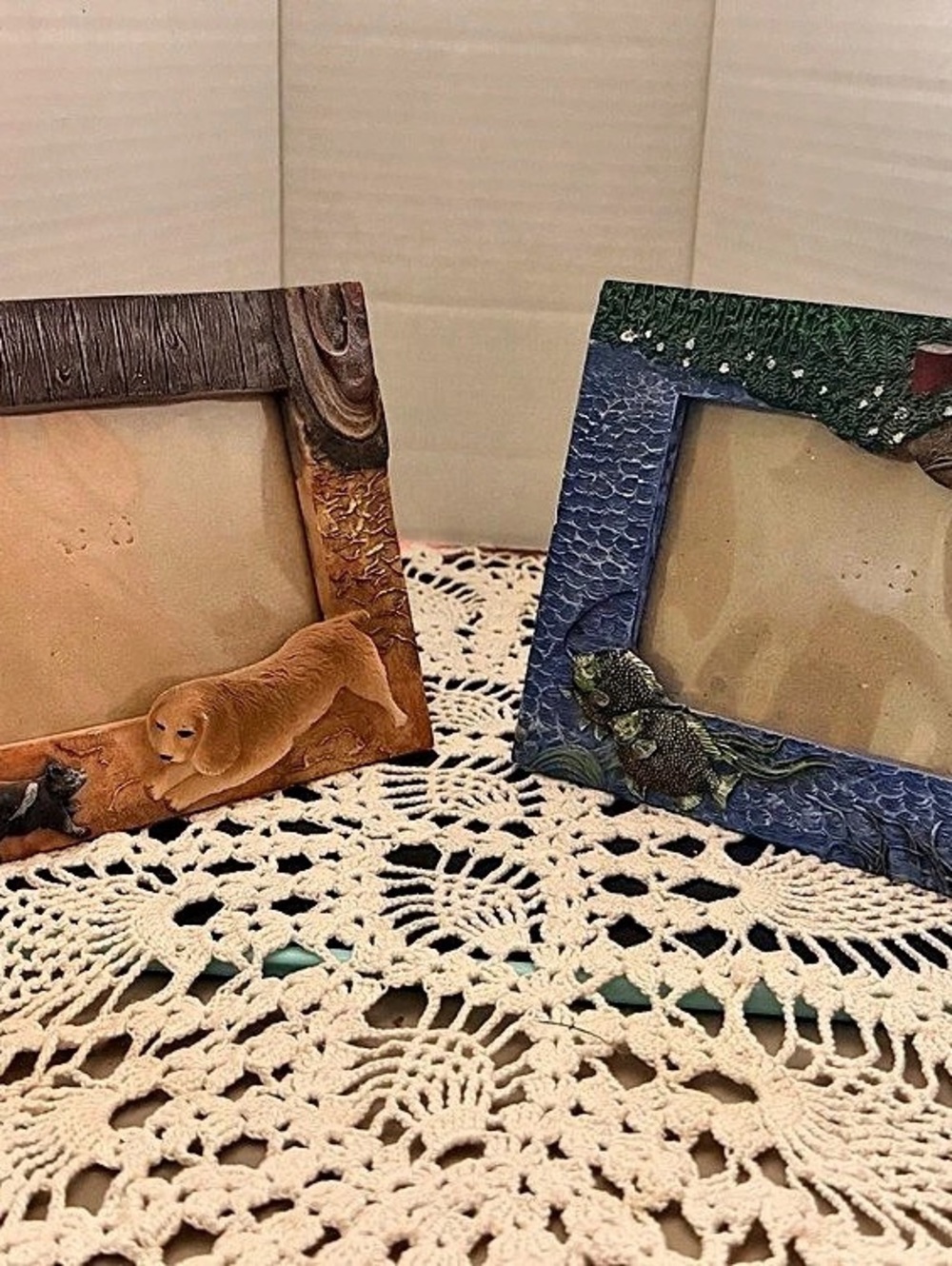 Two DANSON Decor Decorative Dog Picture Frames Brown & Blue